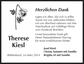 Traueranzeige von Therese Kiesl von Pegnitz-Zeitung